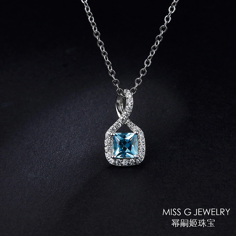 Blue zircon Diamond Pendant OEM/ODM Jewelry Trade processing customized,Wholesale jewelry manufacturer
