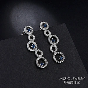 New S925 Silver Five-Ring Sapphire Earrings large jewelry factory,OEM/ODM Jewelry Trade processing customized,Wholesale jewelry manufacturer