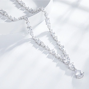 Embedded cuboid + Water Drop Necklace large jewelry factory,OEM/ODM Jewelry Trade processing customized,Wholesale jewelry manufacturer