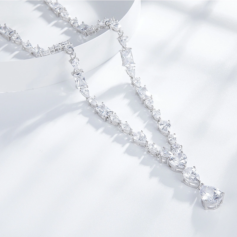 Embedded cuboid + Water Drop Necklace large jewelry factory,OEM/ODM Jewelry Trade processing customized,Wholesale jewelry manufacturer