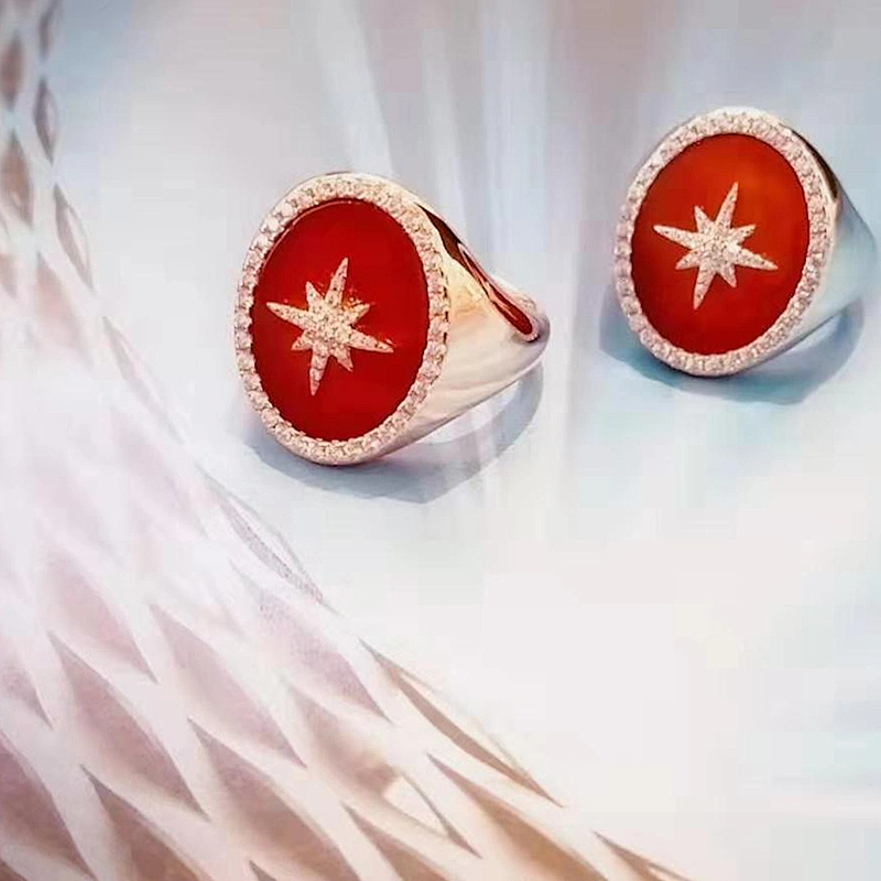 Zircon rings Red paint ring large jewelry factory,OEM/ODM Jewelry Trade processing customized,Wholesale jewelry manufacturer