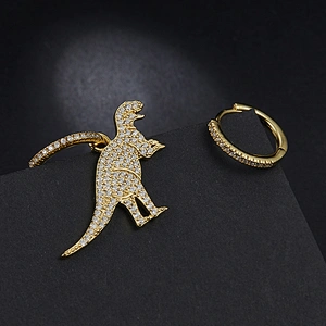 Zircon gold dinosaur Earrings large jewelry factory,OEM/ODM Jewelry Trade processing customized,Wholesale jewelry manufacturer