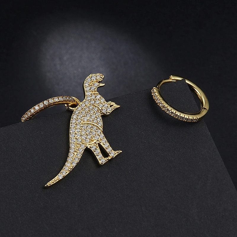 Zircon gold dinosaur Earrings large jewelry factory,OEM/ODM Jewelry Trade processing customized,Wholesale jewelry manufacturer