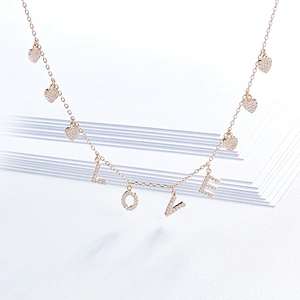 Love Necklace Zircon Rose Gold Necklace large jewelry factory,OEM/ODM Jewelry Trade processing customized,Wholesale jewelry manufacturer