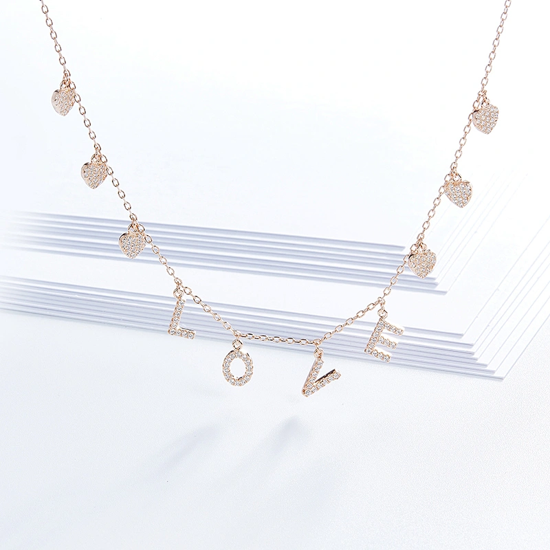 Love Necklace Zircon Rose Gold Necklace large jewelry factory,OEM/ODM Jewelry Trade processing customized,Wholesale jewelry manufacturer