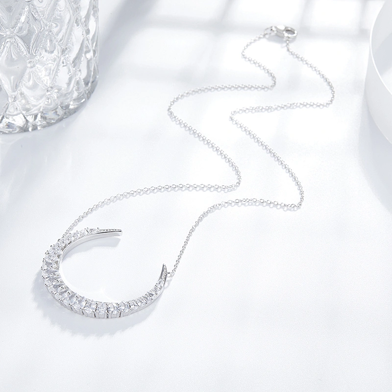 Moon Zircon Necklace Moon Zircon Necklace 925 sterling silver inlay zircon animals jewelry factory,missgjewelry.com