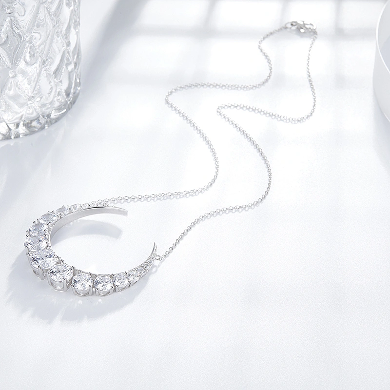 Crescent inlaid Zircon Necklace large jewelry factory,OEM/ODM Jewelry Trade processing customized,Wholesale jewelry manufacturer