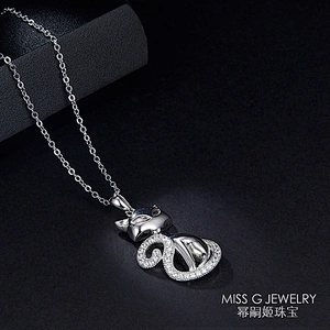 Original Designer 3D Pet Cat Animal S925 Silver Pendant Necklace Cat Drill Zircon Silver Jewelry Factory