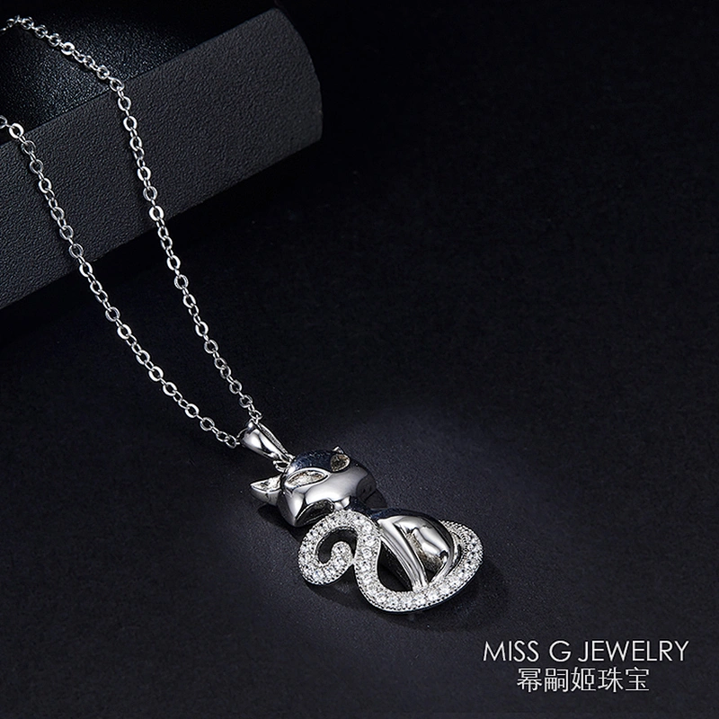 Original Designer 3D Pet Cat Animal S925 Silver Pendant Necklace Cat Drill Zircon Silver Jewelry Factory