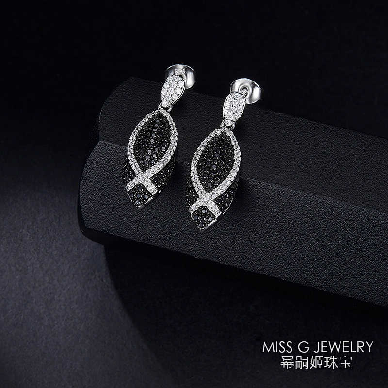 S925 Silver Black Gem Fashion Jewelry Earrings large jewelry factory,OEM/ODM Jewelry Trade processing customized,Wholesale jewelry manufacturer