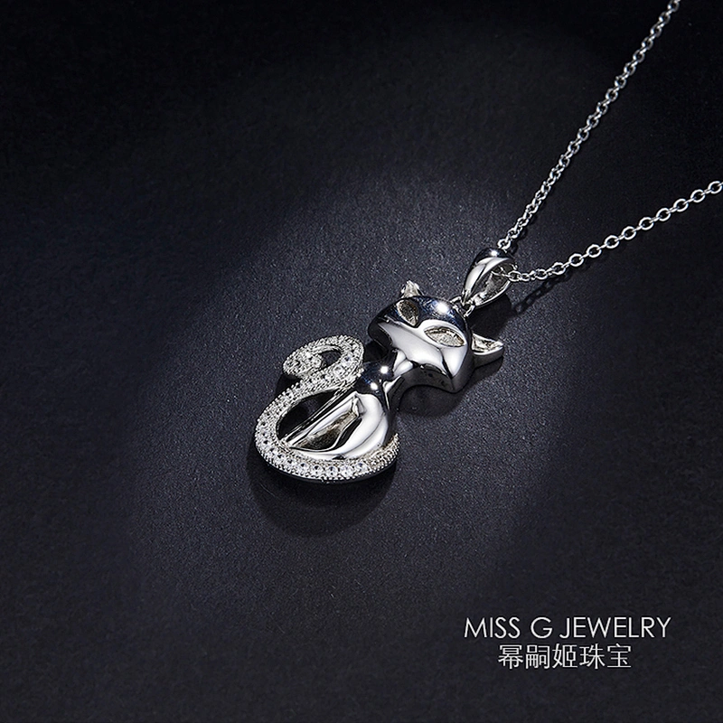 Original Designer 3D Pet Cat Animal S925 Silver Pendant Necklace Cat Drill Zircon Silver Jewelry Factory