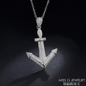 Customized direct selling wholesale agent for ship anchor inlaid Zircon Necklace Pendant S925 Silver pendant jewelry factory