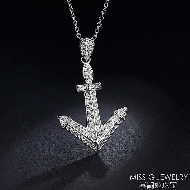 Customized direct selling wholesale agent for ship anchor inlaid Zircon Necklace Pendant S925 Silver pendant jewelry factory