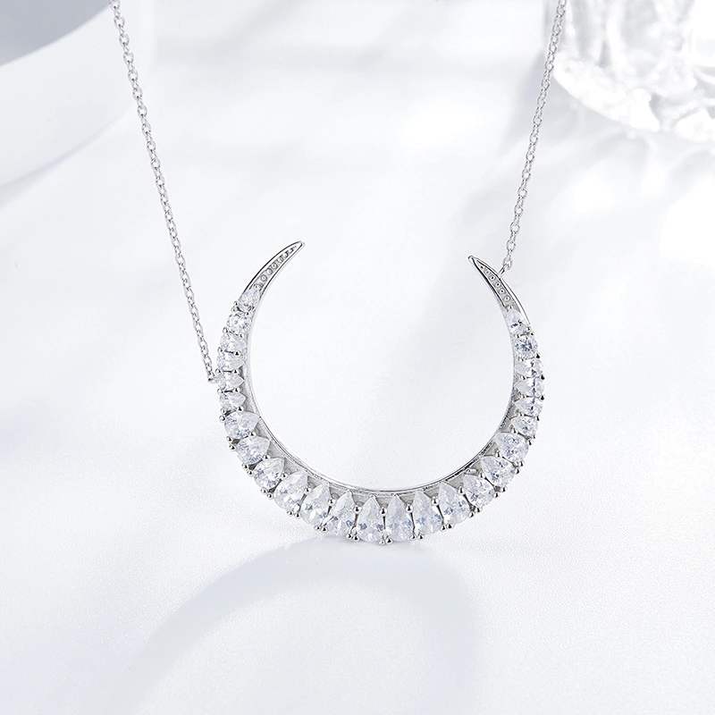 Moon Zircon Necklace Moon Zircon Necklace 925 sterling silver inlay zircon animals jewelry factory,missgjewelry.com