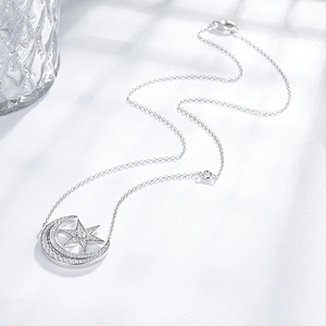 Moon + Star Embedded Zircon Pendant large jewelry factory,OEM/ODM Jewelry Trade processing customized,Wholesale jewelry manufacturer