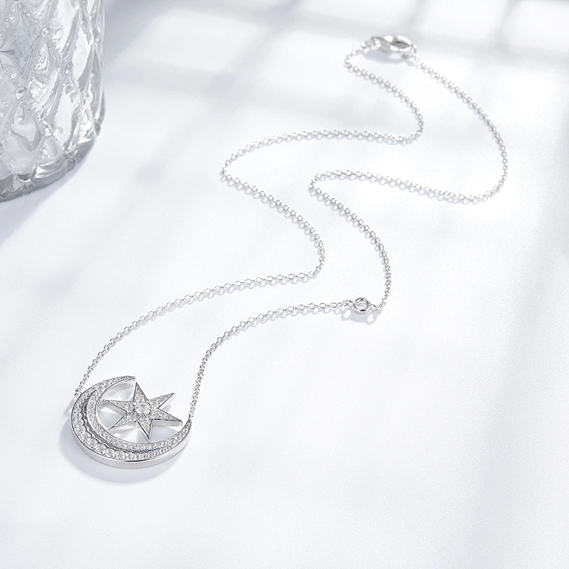 Moon + Star Embedded Zircon Pendant large jewelry factory,OEM/ODM Jewelry Trade processing customized,Wholesale jewelry manufacturer