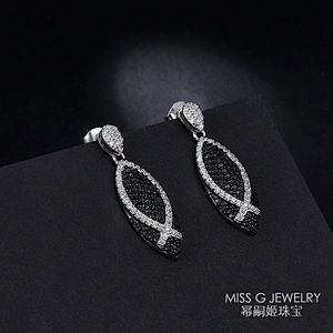 S925 Silver Black Gem Fashion Jewelry Earrings large jewelry factory,OEM/ODM Jewelry Trade processing customized,Wholesale jewelry manufacturer