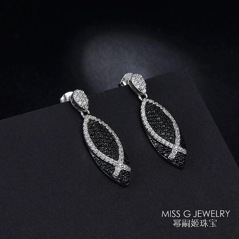 S925 Silver Black Gem Fashion Jewelry Earrings large jewelry factory,OEM/ODM Jewelry Trade processing customized,Wholesale jewelry manufacturer