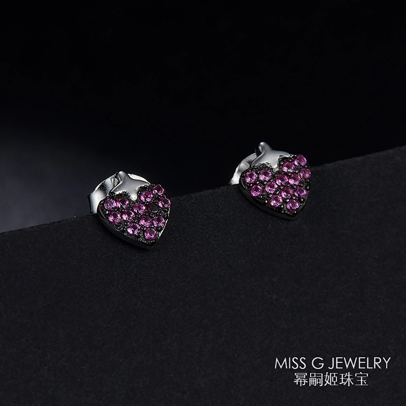 New Fashion 925 Silver Earrings Strawberry Ruby Style large jewelry factory,OEM/ODM Jewelry Trade processing customized,Wholesale jewelry manufacturer