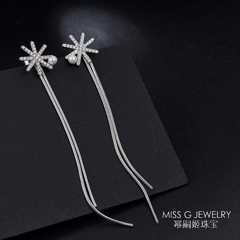 925 Silver long fringed Earrings winter flower earrings large jewelry factory,OEM/ODM Jewelry Trade processing customized,Wholesale jewelry manufacturer