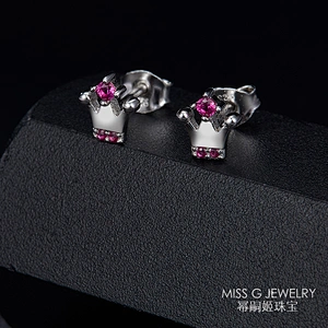 Fashion 925 Silver Earrings Temperament Ear Nails Manufacturer Customized Wholesale Ruby Crown Style