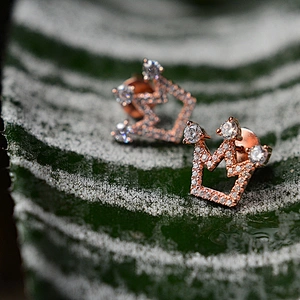 S925 Silver Phoenix Crown with Zircon Rose Gold Earrings large jewelry factory,OEM/ODM Jewelry Trade processing customized,Wholesale jewelry manufacturer