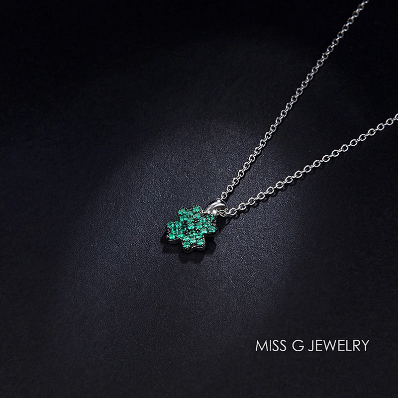 Cui-green flower-like diamond necklace pendant S925 silver pendant jewelry factory customized direct wholesale