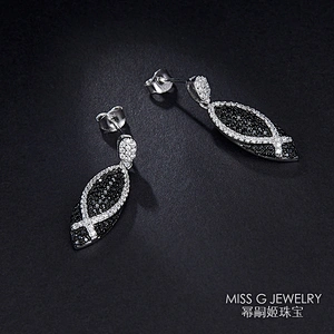 S925 Silver Black Gem Fashion Jewelry Earrings large jewelry factory,OEM/ODM Jewelry Trade processing customized,Wholesale jewelry manufacturer