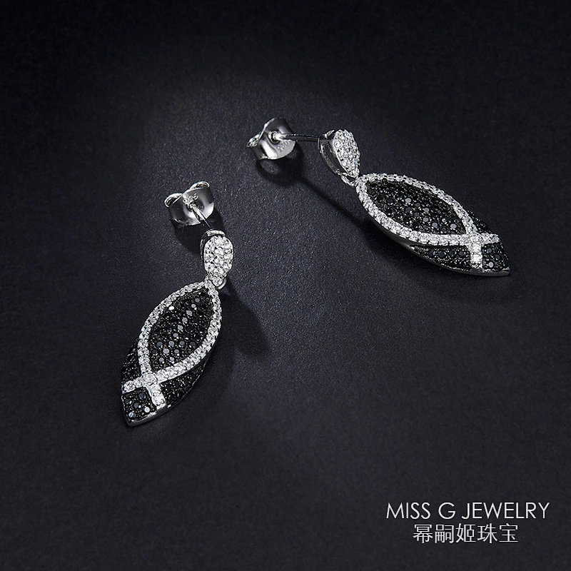 S925 Silver Black Gem Fashion Jewelry Earrings large jewelry factory,OEM/ODM Jewelry Trade processing customized,Wholesale jewelry manufacturer