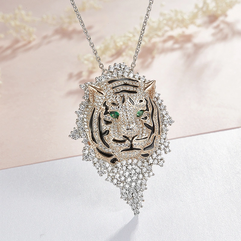 Zircon pendant inlaid in tiger head large jewelry factory,OEM/ODM Jewelry Trade processing customized,Wholesale jewelry manufacturer