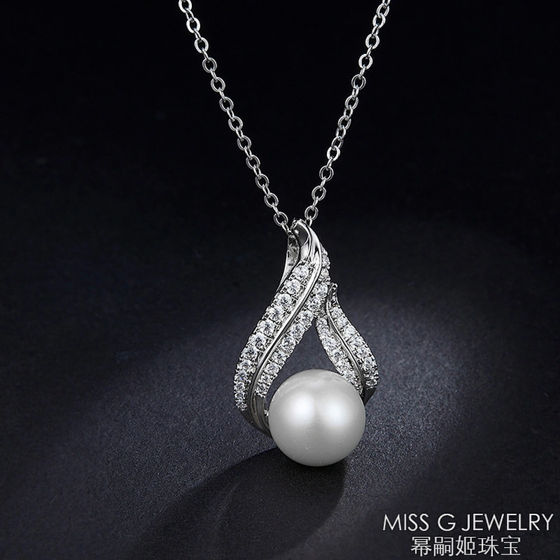 Manufacturer direct wholesale 925 silver jewelry necklace female pearl inlaid zircon Fashion Pendant Jewelry customization agent