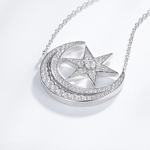 Moon + Star Embedded Zircon Pendant large jewelry factory,OEM/ODM Jewelry Trade processing customized,Wholesale jewelry manufacturer