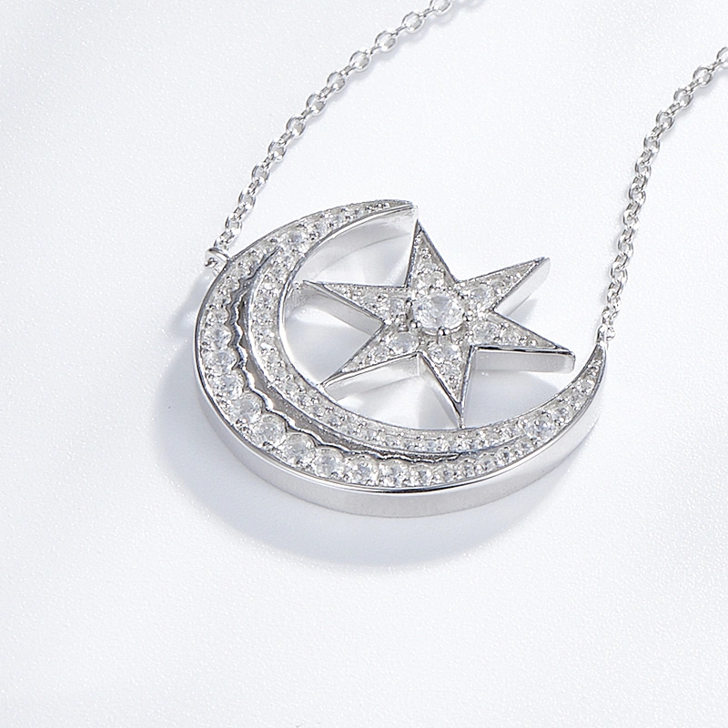 Moon + Star Embedded Zircon Pendant large jewelry factory,OEM/ODM Jewelry Trade processing customized,Wholesale jewelry manufacturer