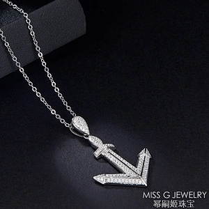 Customized direct selling wholesale agent for ship anchor inlaid Zircon Necklace Pendant S925 Silver pendant jewelry factory