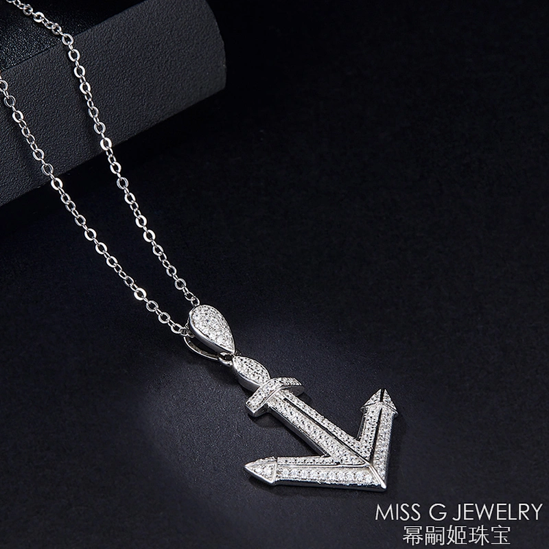 Customized direct selling wholesale agent for ship anchor inlaid Zircon Necklace Pendant S925 Silver pendant jewelry factory