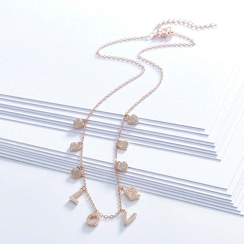 Love Necklace Zircon Rose Gold Necklace large jewelry factory,OEM/ODM Jewelry Trade processing customized,Wholesale jewelry manufacturer