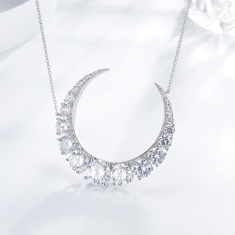 Crescent inlaid Zircon Necklace large jewelry factory,OEM/ODM Jewelry Trade processing customized,Wholesale jewelry manufacturer