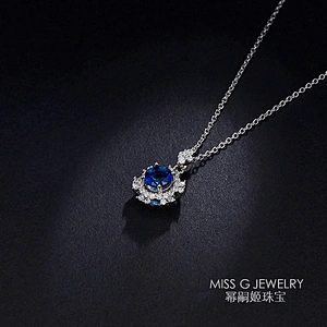 Ladies'Blue Zircon Necklace Pendant large jewelry factory,OEM/ODM Jewelry Trade processing customized,Wholesale jewelry manufacturer