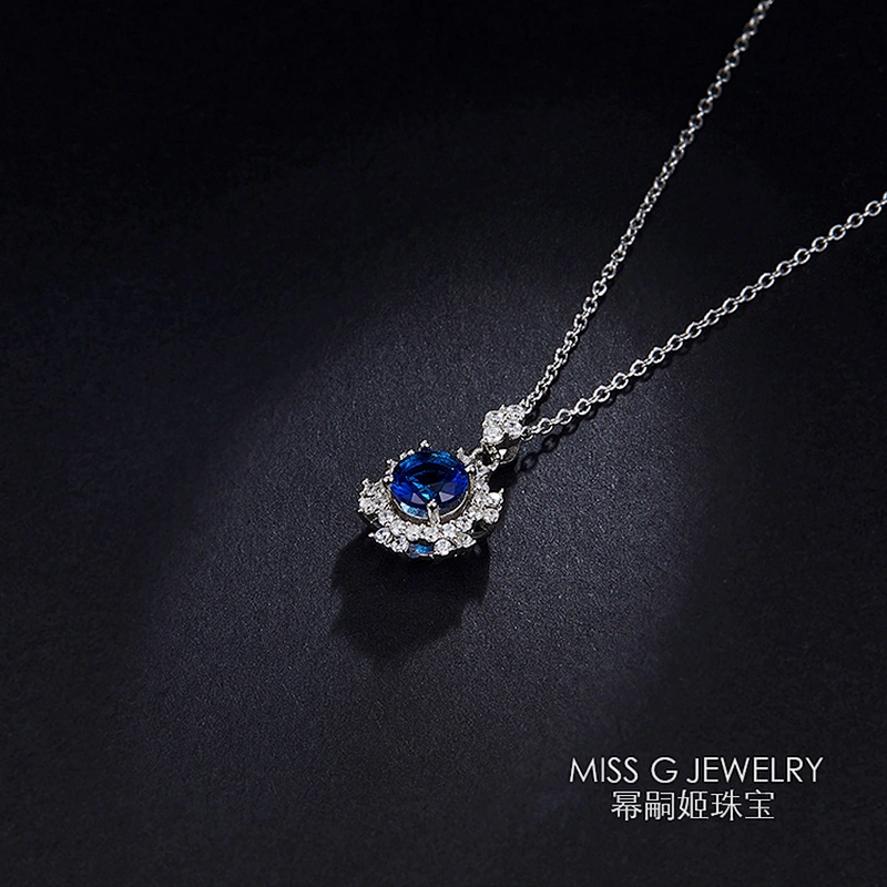Ladies'Blue Zircon Necklace Pendant large jewelry factory,OEM/ODM Jewelry Trade processing customized,Wholesale jewelry manufacturer