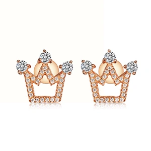 S925 Silver Phoenix Crown with Zircon Rose Gold Earrings large jewelry factory,OEM/ODM Jewelry Trade processing customized,Wholesale jewelry manufacturer