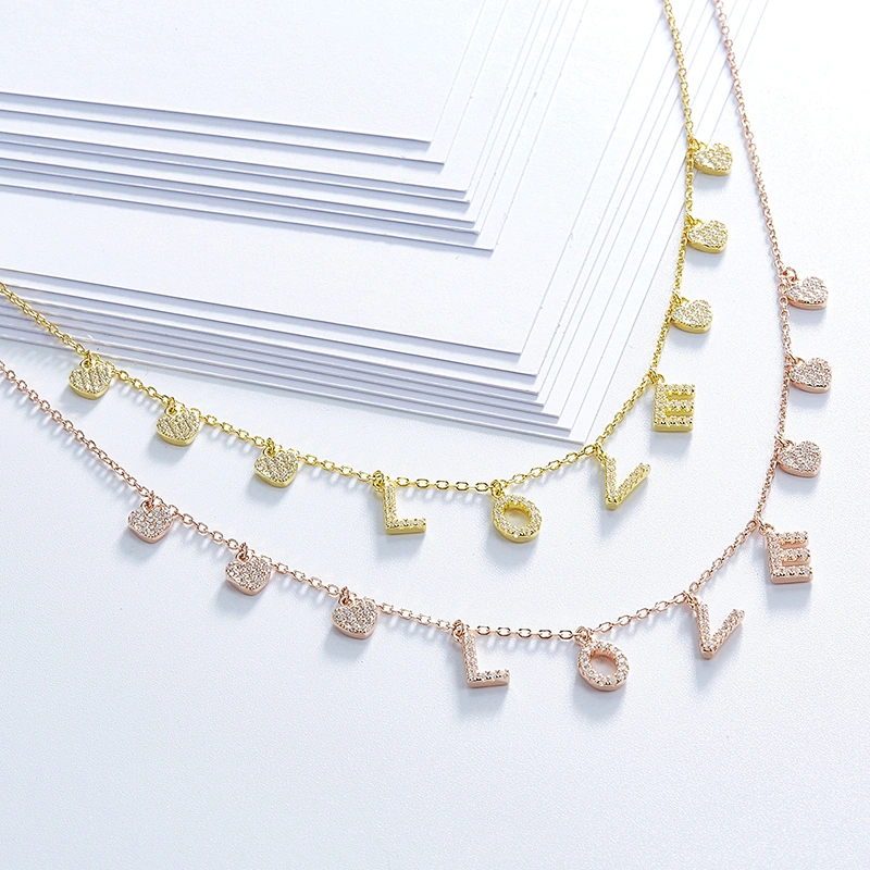 Love Necklace Zircon Rose Gold Necklace large jewelry factory,OEM/ODM Jewelry Trade processing customized,Wholesale jewelry manufacturer