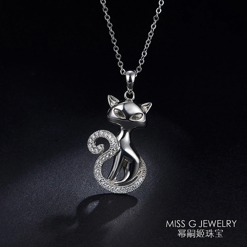 Original Designer 3D Pet Cat Animal S925 Silver Pendant Necklace Cat Drill Zircon Silver Jewelry Factory