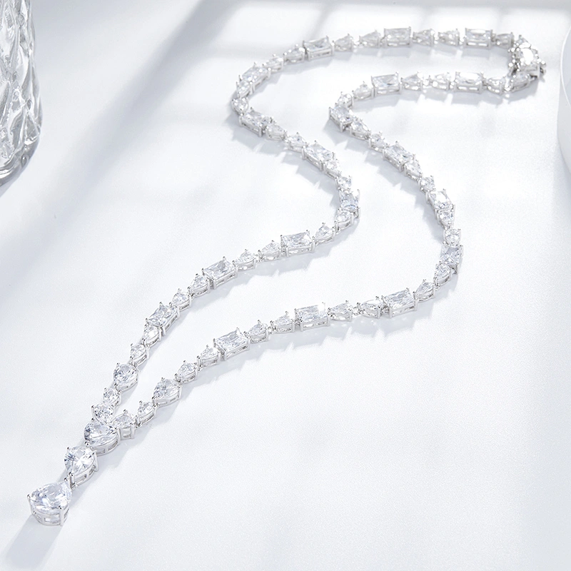 Embedded cuboid + Water Drop Necklace large jewelry factory,OEM/ODM Jewelry Trade processing customized,Wholesale jewelry manufacturer