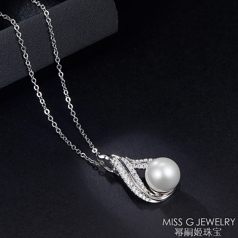 Manufacturer direct wholesale 925 silver jewelry necklace female pearl inlaid zircon Fashion Pendant Jewelry customization agent