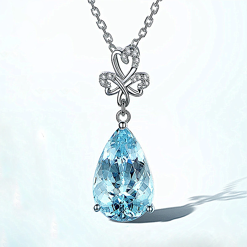 silver necklace Water drop Stone Pendant large jewelry factory,OEM/ODM Jewelry Trade processing customized,Wholesale jewelry manufacturer