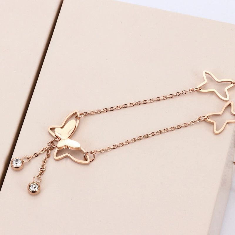 925 Silver Butterfly Rose Gold foot chain large jewelry factory,OEM/ODM Jewelry Trade processing customized,Wholesale jewelry manufacturer
