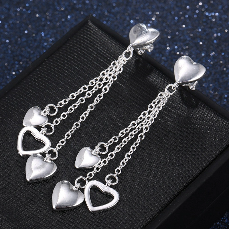 925 silver long tassel Love Earrings large jewelry factory,OEM/ODM Jewelry Trade processing customized,Wholesale jewelry manufacturer