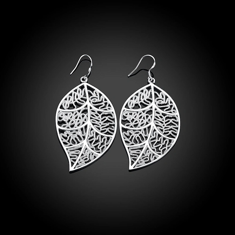 925 silver tree leaf Earrings large jewelry factory,OEM/ODM Jewelry Trade processing customized,Wholesale jewelry manufacturer