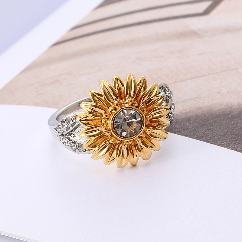 925 silver sunflower ring large jewelry factory,OEM/ODM Jewelry Trade processing customized,Wholesale jewelry manufacturer