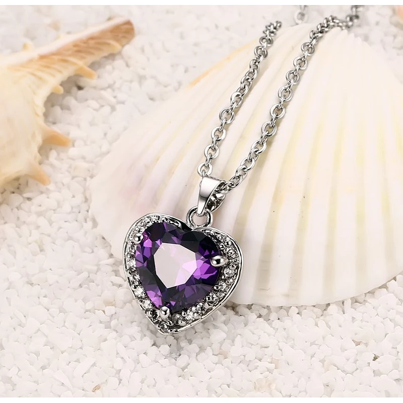 Heart shaped Amethyst Pendant large jewelry factory,OEM/ODM Jewelry Trade processing customized,Wholesale jewelry manufacturer